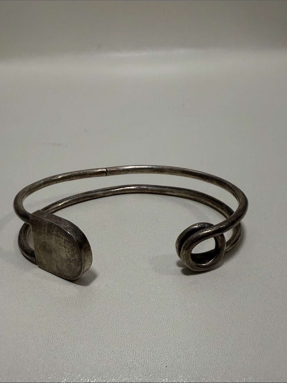 Minimalist Sterling-Tone Open Cuff Bracelet in Aged Silver